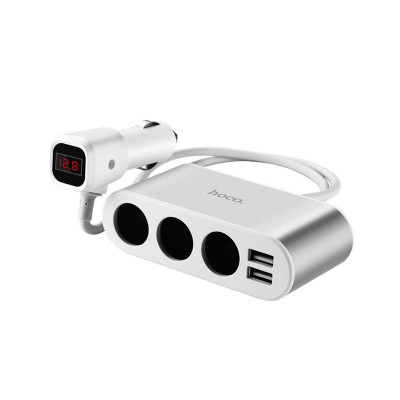 Автомобільний зарядний пристрій розгалужувач Hoco Z13 2 USB 3100 mA LCD silver