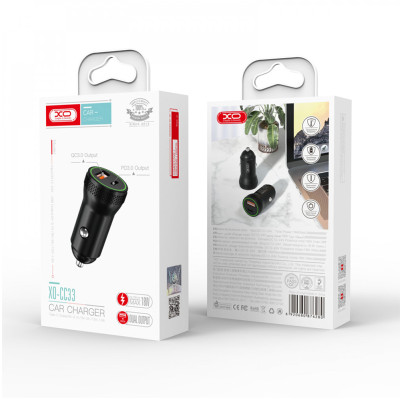 Автомобільний зарядний пристрій XO CC33 1 USB, Type-C, QC3.0, 18W black