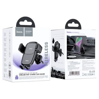 Автотримач Hoco HW1 Pro з бездротовим зарядним 15W black