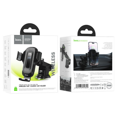 Автотримач Hoco HW3 з бездротовим зарядним 15W black