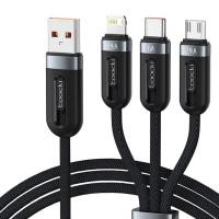 USB кабель Toocki TQ-X18 3 в 1 microUSB, Lightning, Type-C black