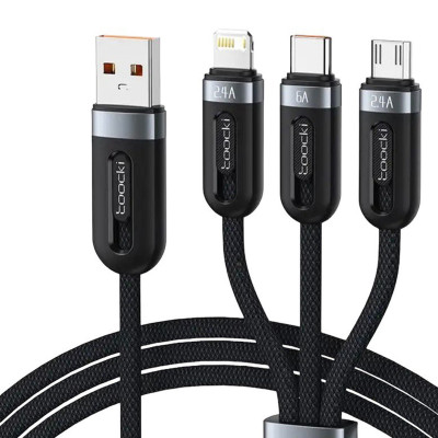 USB кабель Toocki TQ-X18 3 в 1 microUSB, Lightning, Type-C black