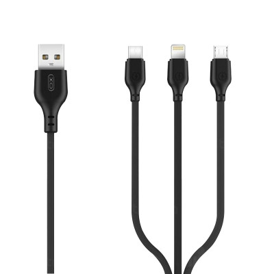 USB кабель XO NB103 3 в 1 microUSB, Lightning, Type-C black