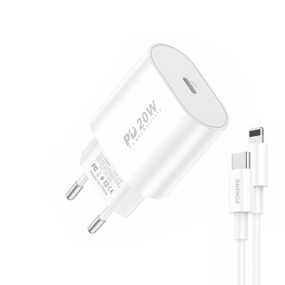 Зарядний пристрій Foneng EU39 3A 20W з кабелем Type-C to Lightning white