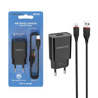 Зарядний пристрій з кабелем microUSB Borofone BA20A 1 USB 2100 mA black