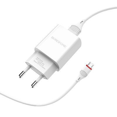 Зарядний пристрій з кабелем microUSB Borofone BA20A 1 USB 2100 mA white