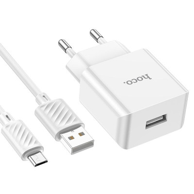 Зарядний пристрій з кабелем microUSB Hoco C106A 1 USB 2100 mA white