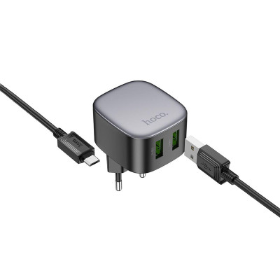 Зарядний пристрій з кабелем microUSB Hoco CS34A 2 USB 3000 mA QC 3.0 black