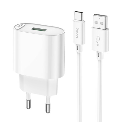 Зарядний пристрій з кабелем Type-C Hoco C109A 1 USB 3000 mA QC 3.0 white