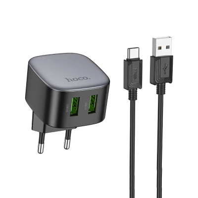 Зарядний пристрій з кабелем Type-C Hoco CS34A 2 USB 3000 mA QC 3.0 black