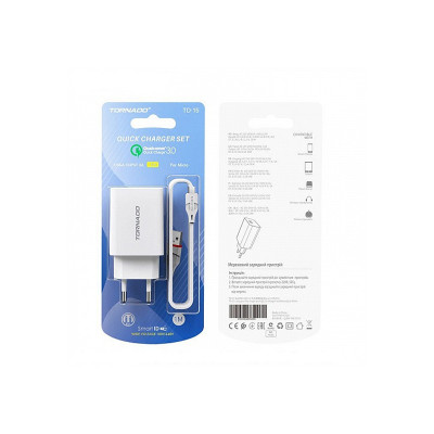 Зарядний пристрій з кабелем Type-C Tornado TD-15 1 USB 3000 mA QC 3.0 white