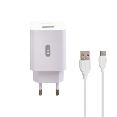 Зарядний пристрій з кабелем Type-C XO L36 1 USB 3000 mA QC 3.0 white