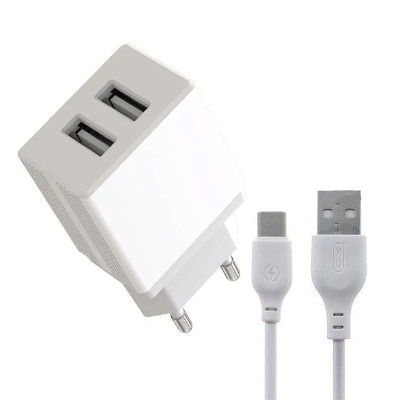 Зарядний пристрій з кабелем Type-C XO L75 2 USB 2400 mA white
