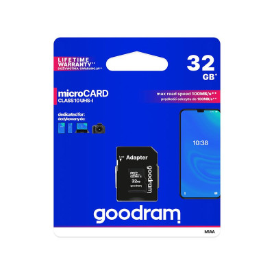 Карта пам'яті microSD 32 Гб Goodram з адаптером 100 MB/s class 10 Карта пам'яті microSD 32 Гб Goodram з адаптером 100 MB/s class 10
