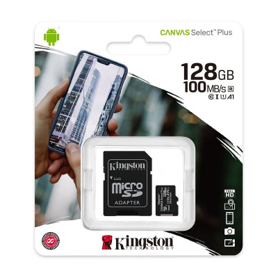 Карта пам'яті microSD 128 Гб Kingston з адаптером 100 MB/s UHS-I class 10