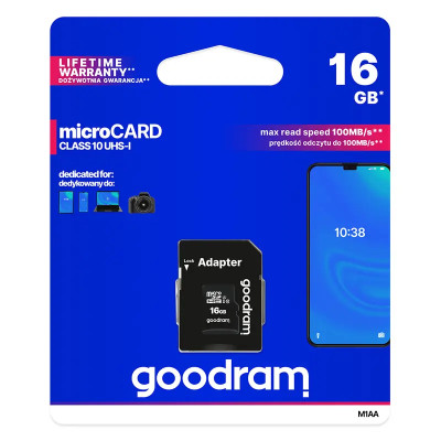 Карта пам'яті microSD 16 Гб Goodram з адаптером 100 MB/s class 10 Карта пам'яті microSD 16 Гб Goodram з адаптером 100 MB/s class 10