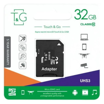 Карта пам'яті microSD 32 Гб T&G з адаптером class 10 Карта пам'яті microSD 32 Гб T&G з адаптером class 10