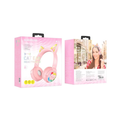 Навушники Bluetooth Borofone BO15 CAT Ear накладні pink