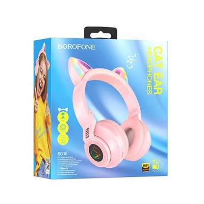 Навушники Bluetooth Borofone BO18 CAT Ear накладні pink