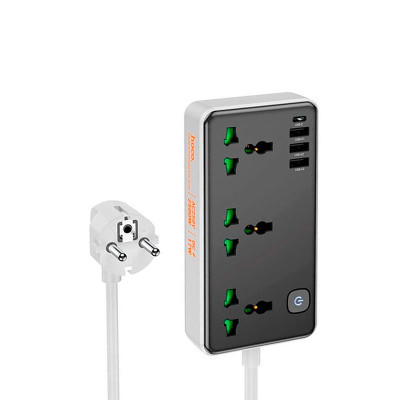 Мережевий подовжувач Hoco AC7A 3 розетки, 3 USB, 1 USB-C 1.5 метри black