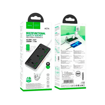 Мережевий подовжувач Hoco AC7A 3 розетки, 3 USB, 1 USB-C 1.5 метри black
