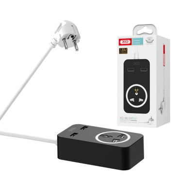 Мережевий подовжувач XO WL03, 1 розетка, 2 USB, 1.8 метра black