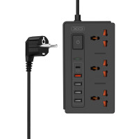 Мережевий подовжувач XO WL06, 3 розетки, 4 USB, Type-C, QC 3.0, PD 18W 1.8 метра black