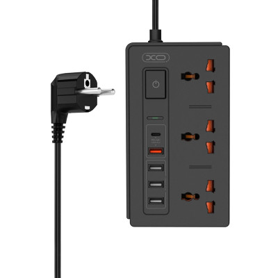 Мережевий подовжувач XO WL06, 3 розетки, 4 USB, Type-C, QC 3.0, PD 18W 1.8 метра black
