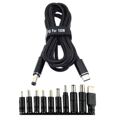 Кабель живлення для ноутбуків Type-C to DC 5.5x2.1мм 100W з перехідниками black