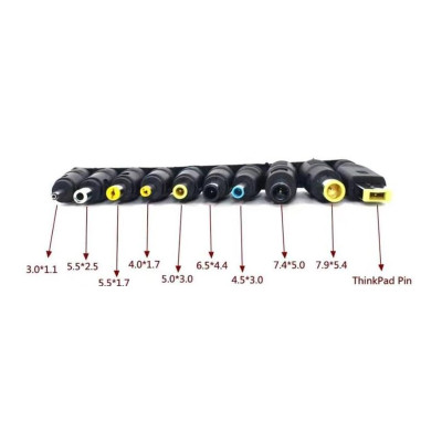 Кабель живлення для ноутбуків Type-C to DC 5.5x2.1мм 100W з перехідниками black