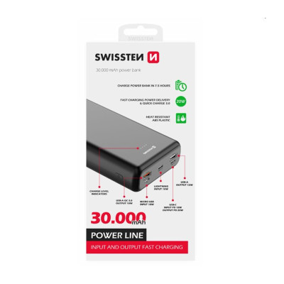 Зовнішній акумулятор Swissten Power Line 30000 mAh black